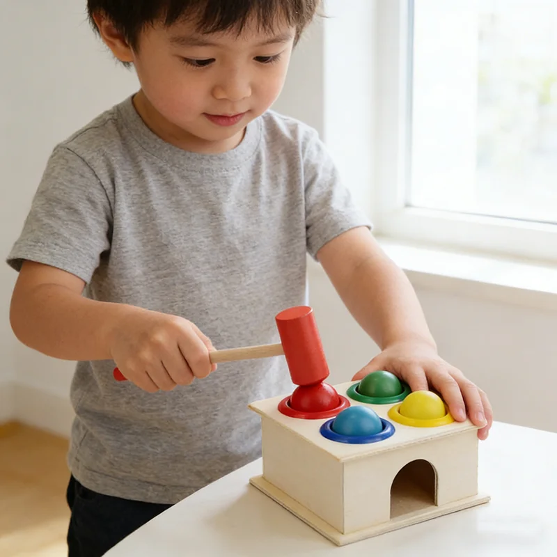 Wooden Puzzle Kids - Wooden Hammering Ball Game Montessori Kids
