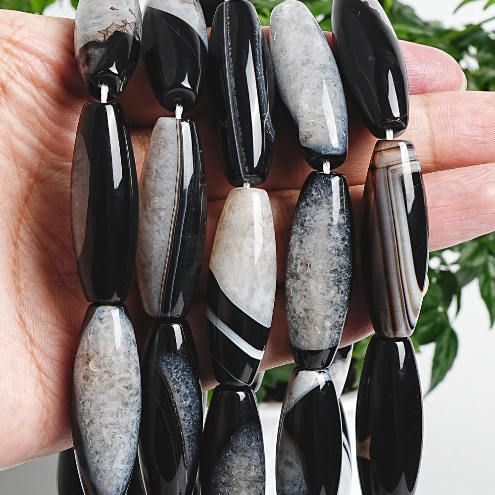 40x14mm Natural Agate Rice Beads with 2mm Hole Loose Stone Beads for Jewelry Making DIY Crafts Bulk Wholesale Beading Supplies