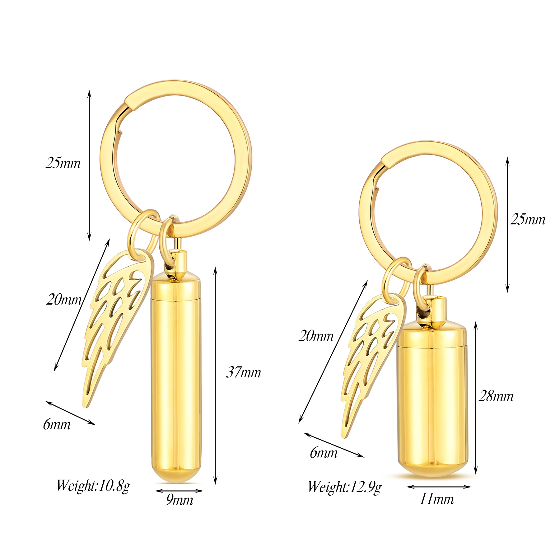 Cylinder Cremation Keychain Urn Penant with Wing Charm for Human/Pet Cat Dog Ashes Holder Memorial Gifts Engraved Name Date