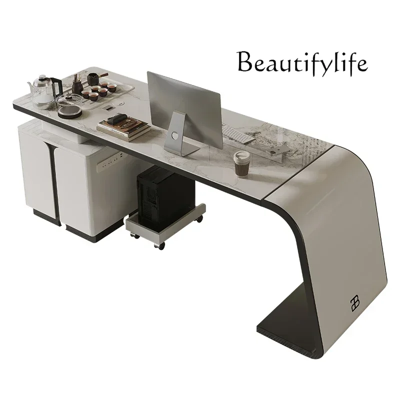 XX Solid Wood Rock Slab Desk Tea Table Integrated Desk Modern Minimalist Home Study Boss Computer Desk