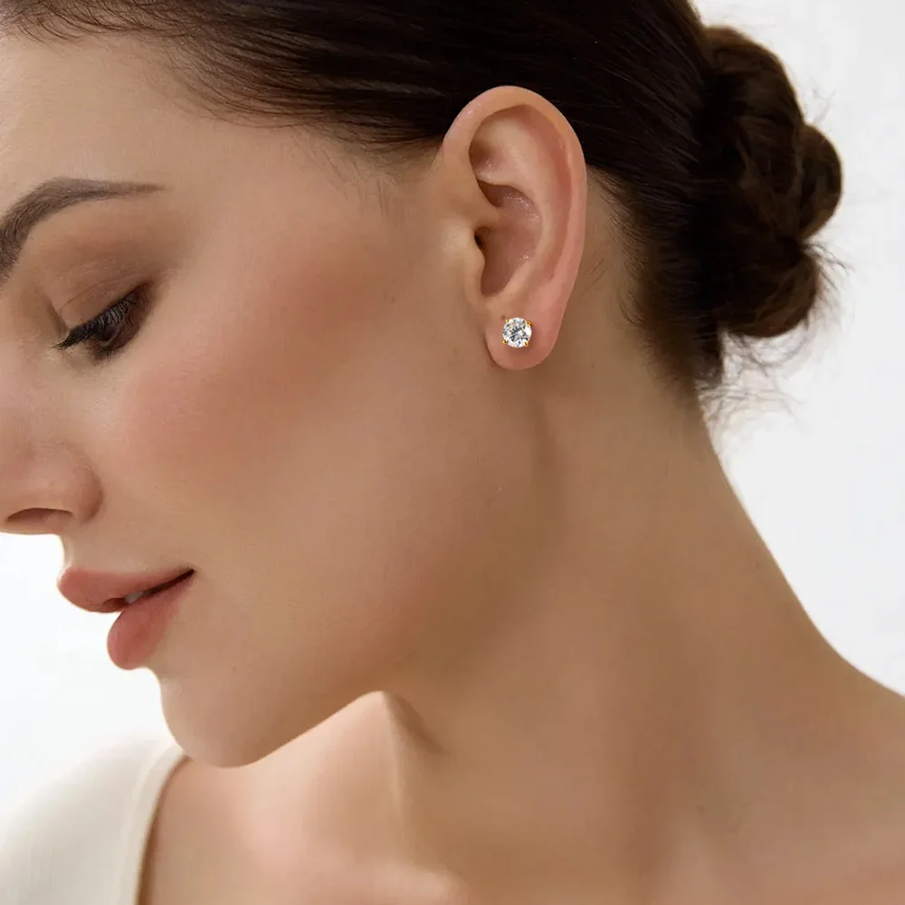 

0.2CT-3CT Moissanite Four Claws Stud Earrings For Women Top Quality Real 100% 925 Sterling Silver Wedding Jewelry Plated Gold