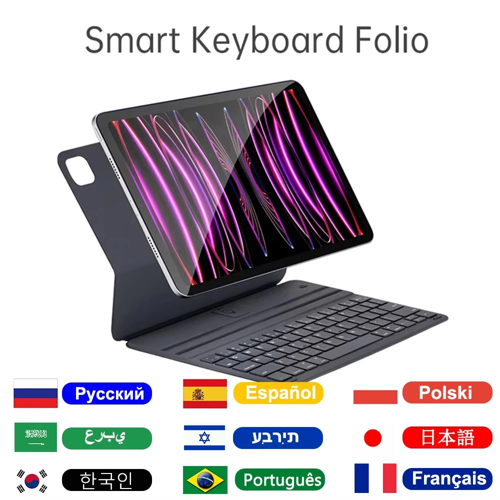 Portable Keyboard Folio Cover For iPad Air 11 13 2024,For iPad 10 Air 4 5 10.9 Pro 11 12.9  Smart Cover Folio Case With Keyboard