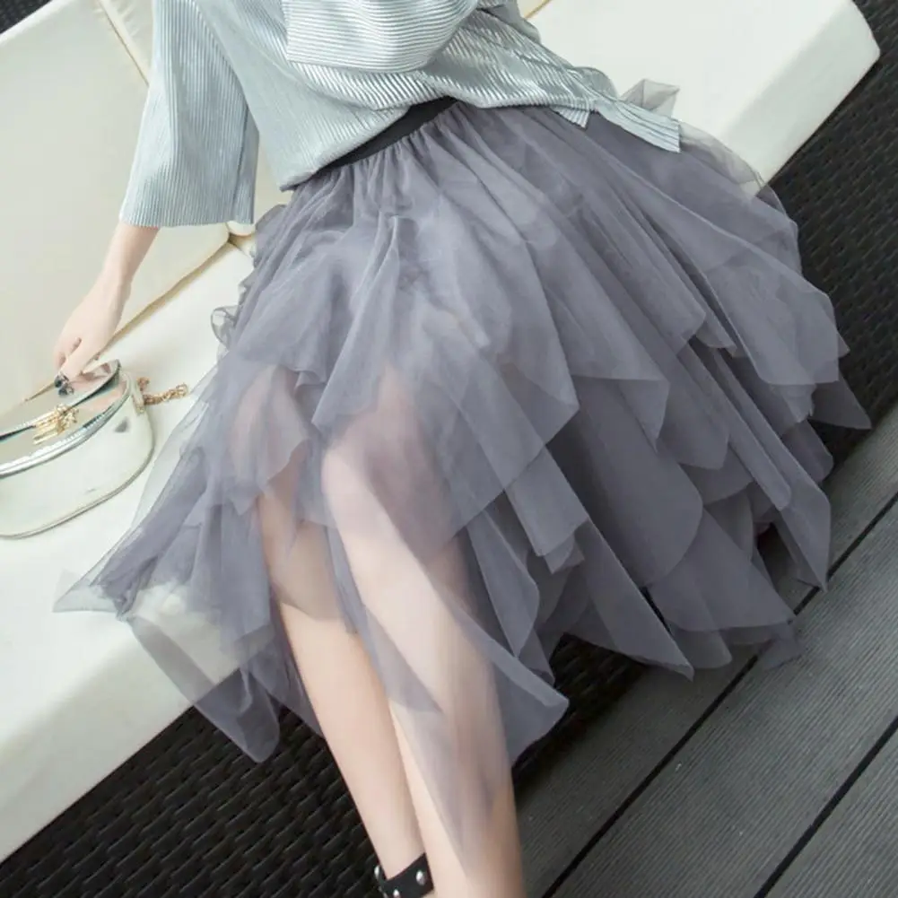2026 New Fashion Women Skirt Elastic High Waist Irregular Multi Layer Hem Design Midi Skirt Sparkling Rhinestones Decor Slimming