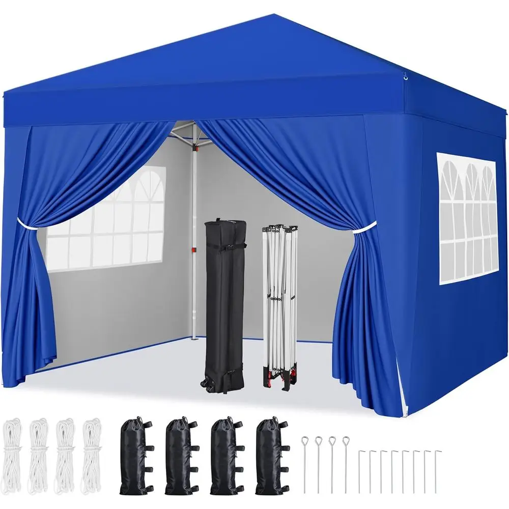10x10 Up with 4 Removable Sidewalls, Portable Enclosed Tent, Waterproo Outdoor Tent, Beach Sun Shelter with 4 Sandbags, 12 Stake