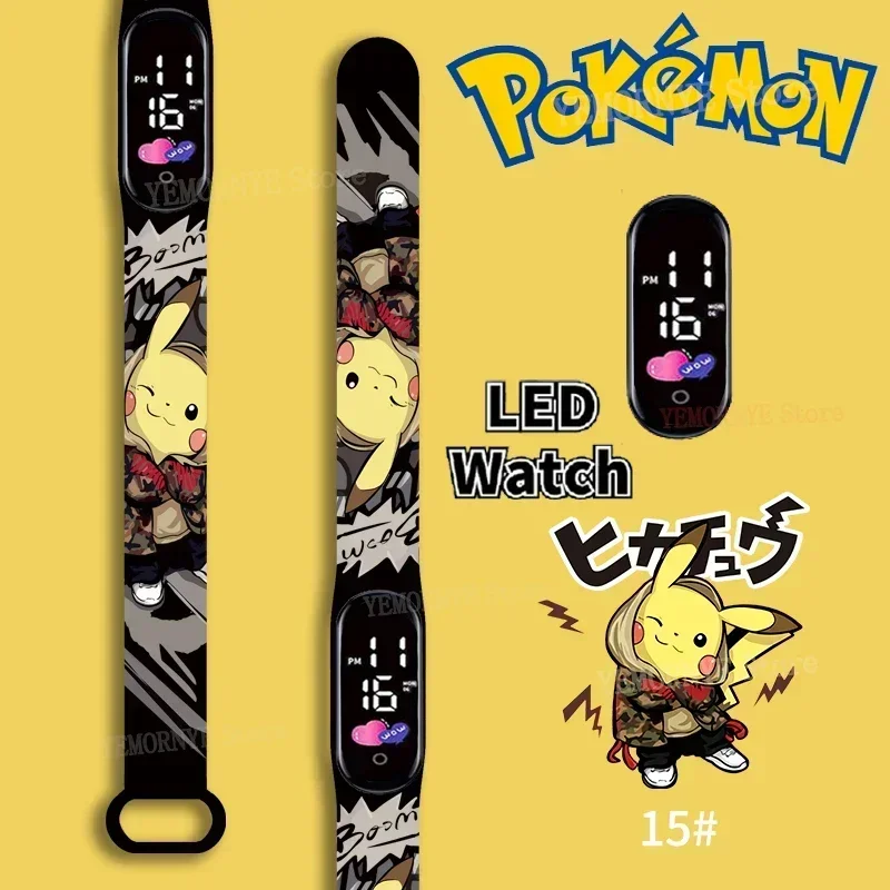 Reloj Digital de Pokémon para niños, pulsera deportiva LED de silicona, resistente al agua, Anime, Pikachu, Squirtle, Eevee, Charizard