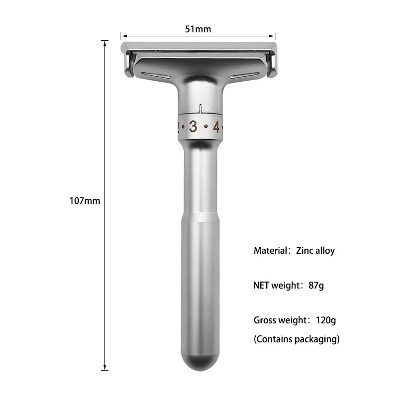 Adjustable Classic Manual Razor With 5 Razor Blades Stainless Steel Double Edge Safety Razor For Men's Shaving Barber Tool