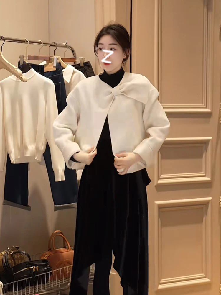 

Элегантное шерстяное пальто для женщин с бантом, зимнее, модное, женственное, роскошное, из полиэфирного волокна, утепленное, длинное