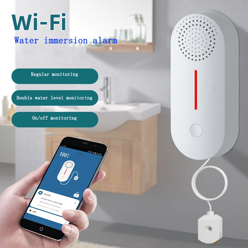 

Tuya Wi-Fi Water Immersion Alarm Double Water Level Detection Smart Leakage Overflow Detector APP Control Regular Monitoring