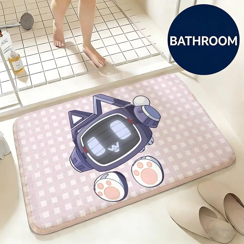 Soft Flannel Floor Mat Character Cute Little Robot Floor Mat Non-Slip Absorbent Doormat Bathroom Bedroom Home Decor Rug