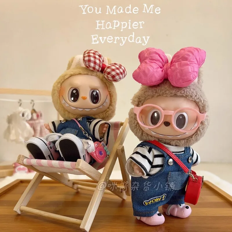 ل 17 سنتيمتر Labubu حزام فستان أطفال مع سروال داخلي كاوبوي وزرة الوردي نظارات Labubu الملابس Labubu الملابس ظهره قلادة إكسسوارات دمي #2
