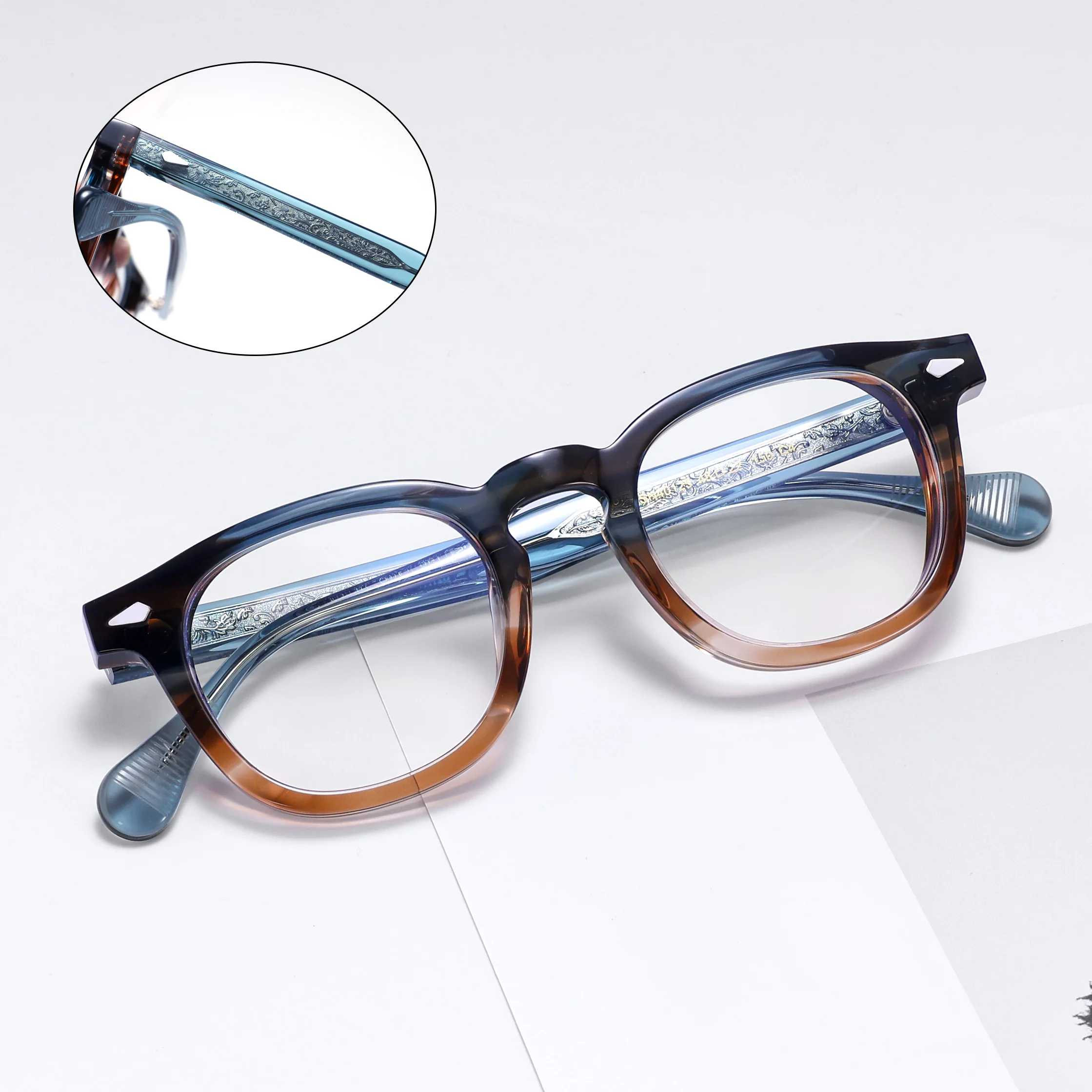 

Retro round Transparent Acetate Glasses Frame for Men And Women Y2K Fashion Thick Optical Eyewear Blue Light Blocking Glasses