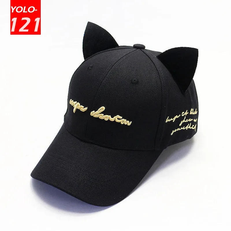 Cute Cat Ears Baseball Cap Women Cartoon Caps Letter Embroidered Sun Hat Designer Cap for Ladies Casual Fashion Snapback Cap