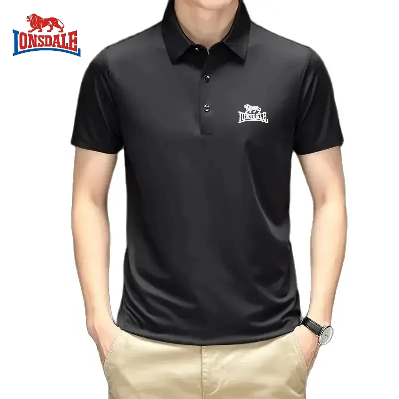 Summer New Embroidered Silk Elastic Short Sleeved Polo Shirt for Men\'s Luxury Trend Fashion Leisure Breathable Cool T-shirt Top