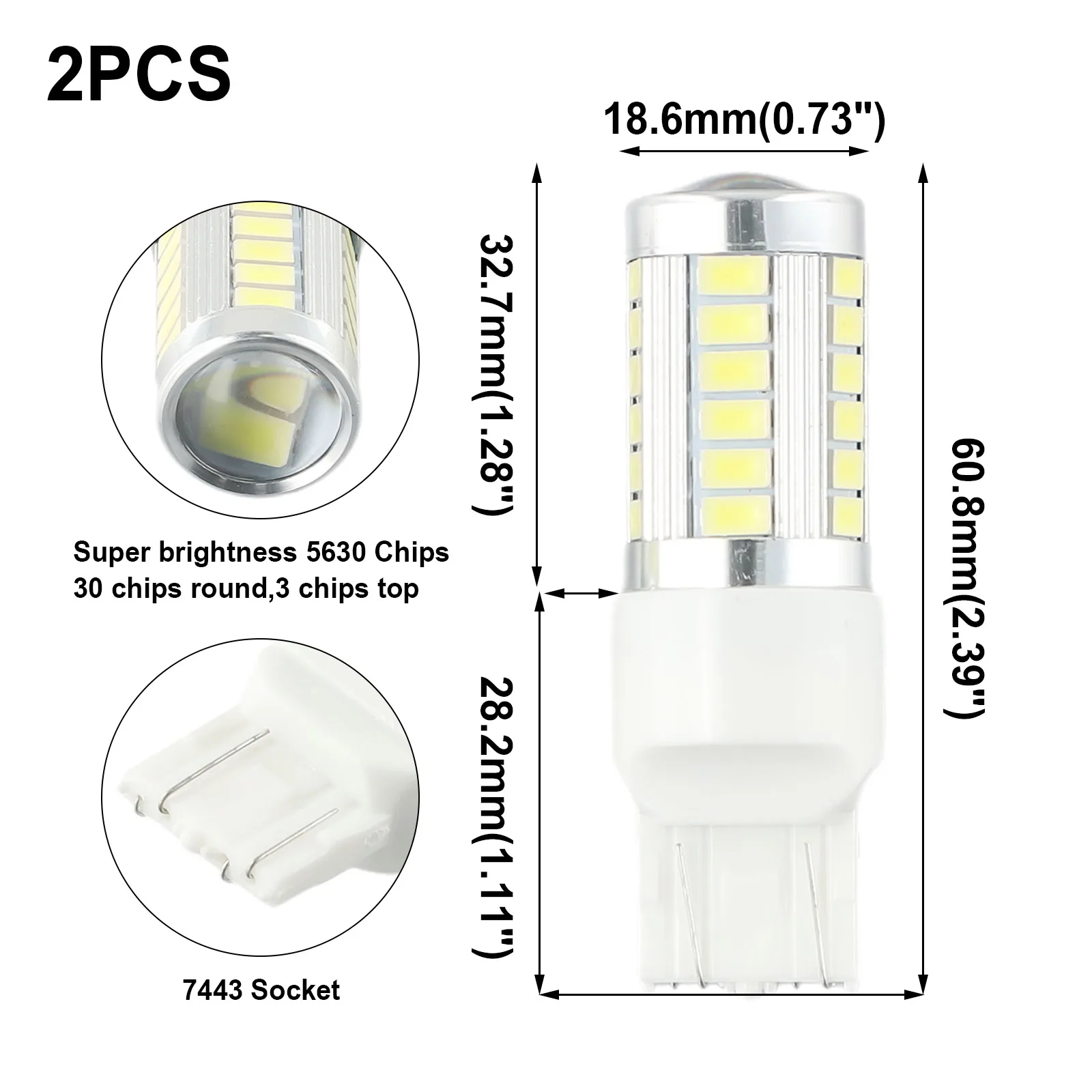 Outdoor LED SIDELIGHT T20 W21 5W 18*60.5mm Easy To Install SUPER WHITE BULBS 7443 5630 33SMD 800LM DUAL FILAMENT