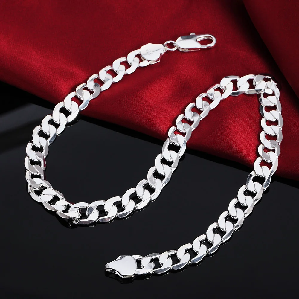 925 Sterling Silver Necklace For Men Classic 12mm Chain 18/20/22/24/26/28/30 Inches Fine Fashion Party Wedding Jewelry