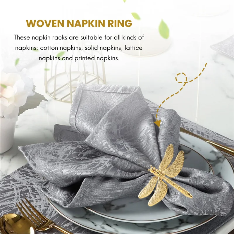 8PCS Dragonfly Napkin Ring Gold DIY Hotel Wedding Banquet Table Display Metal Napkin Buckle Christmas Decoration