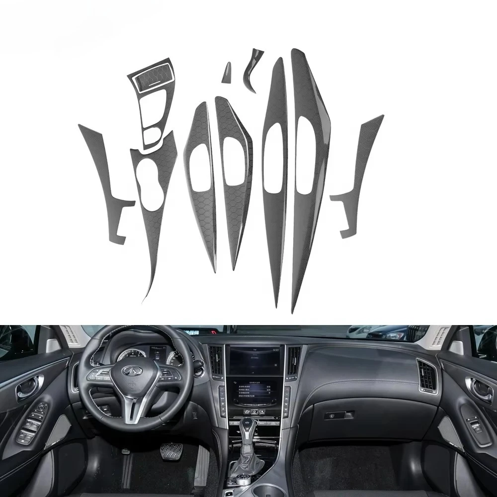 

2015-2017 11 Pieces Real Honeycomb Dry Carbon Fiber Auto Accessories Interior Trims Fit for Q50 LHD Onlycustom