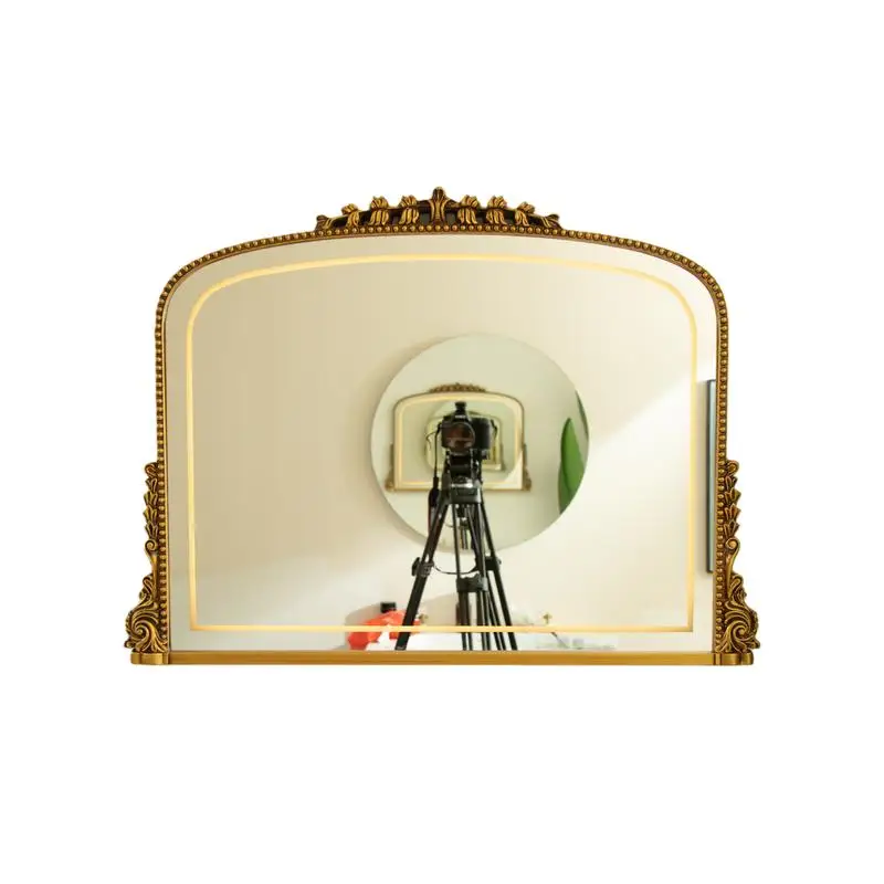 

35" Irregular PU Art Decorative Mirror, Exquisite Retro Design, 3 Color Temperatures, Ideal for Bathroom, Bedroom, Living Room,
