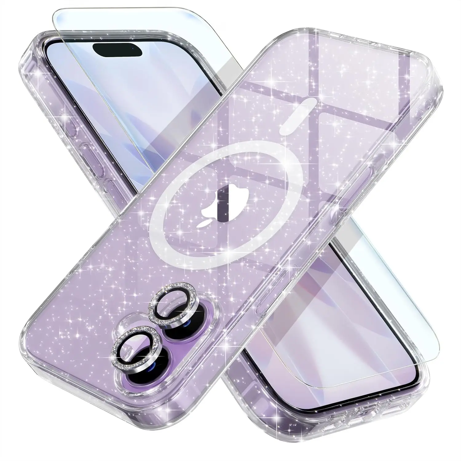 

Magnetic Glitter Phone Case for iPhone 17 with MagSafe, Drop Protection and Diamond Camera Covers