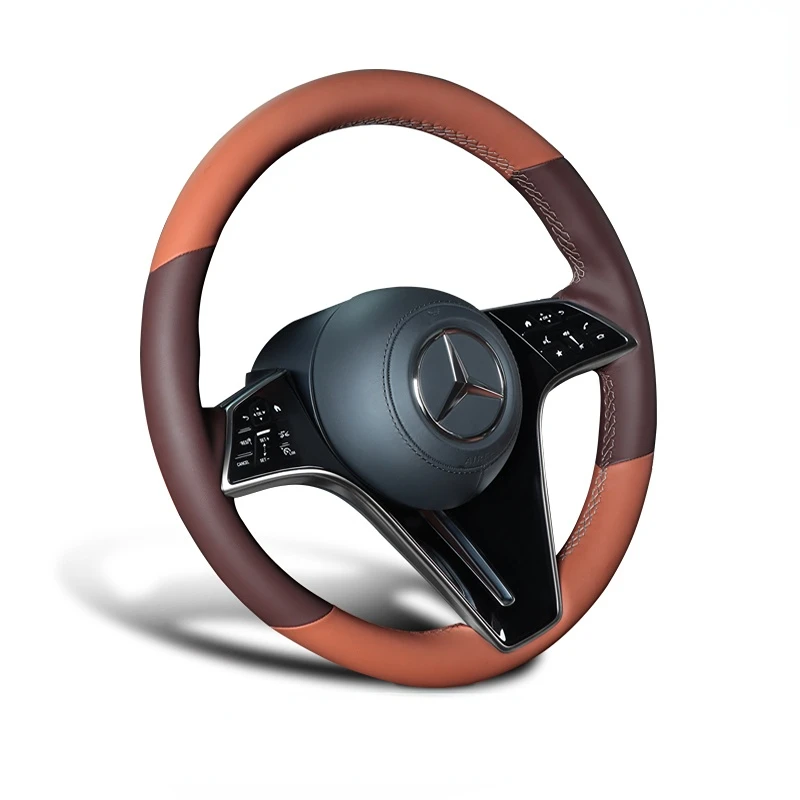 For Mercedes benz S-Class S400L S450L S500L GLE450 E300L 2023 DIY leather suede hand sewn steering wheel cover Car handle cover