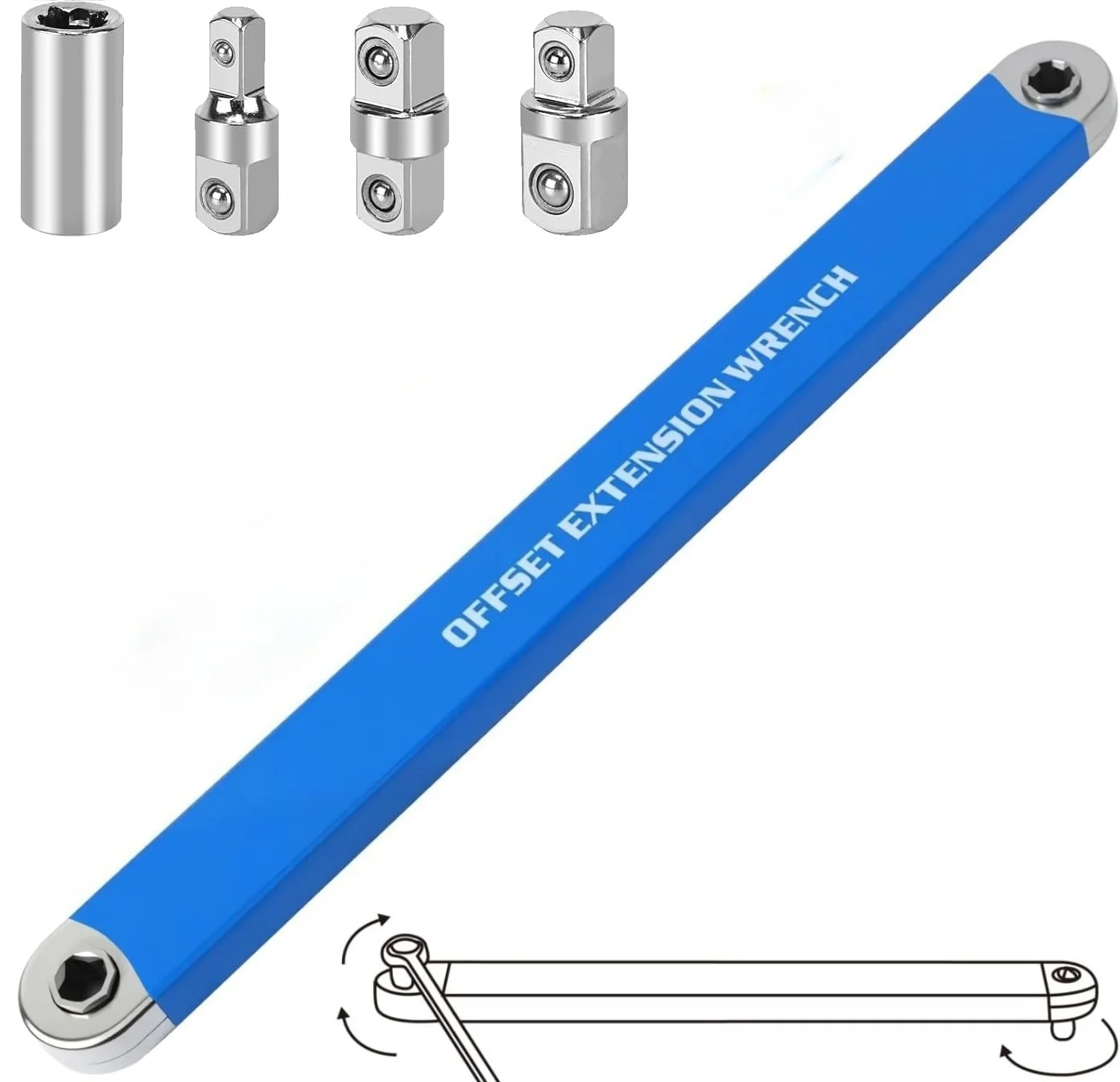

Zero Offset Extension Wrench Set Impact Ready Socket Wrench Extender Tool with 1/2", 1/4", 3/8" Drive Adapters and 1/4" Socket
