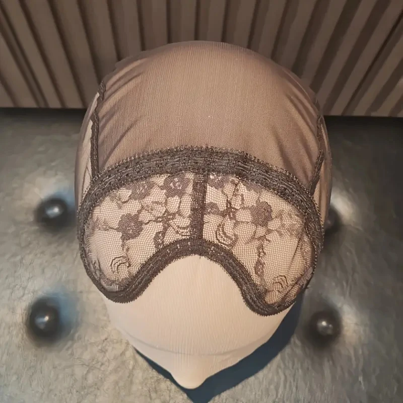 1 touca de peruca marrom sem renda ajustável com padrão floral complexo - base de peruca de nylon unissex, ajuste seguro, confortável e respirável de