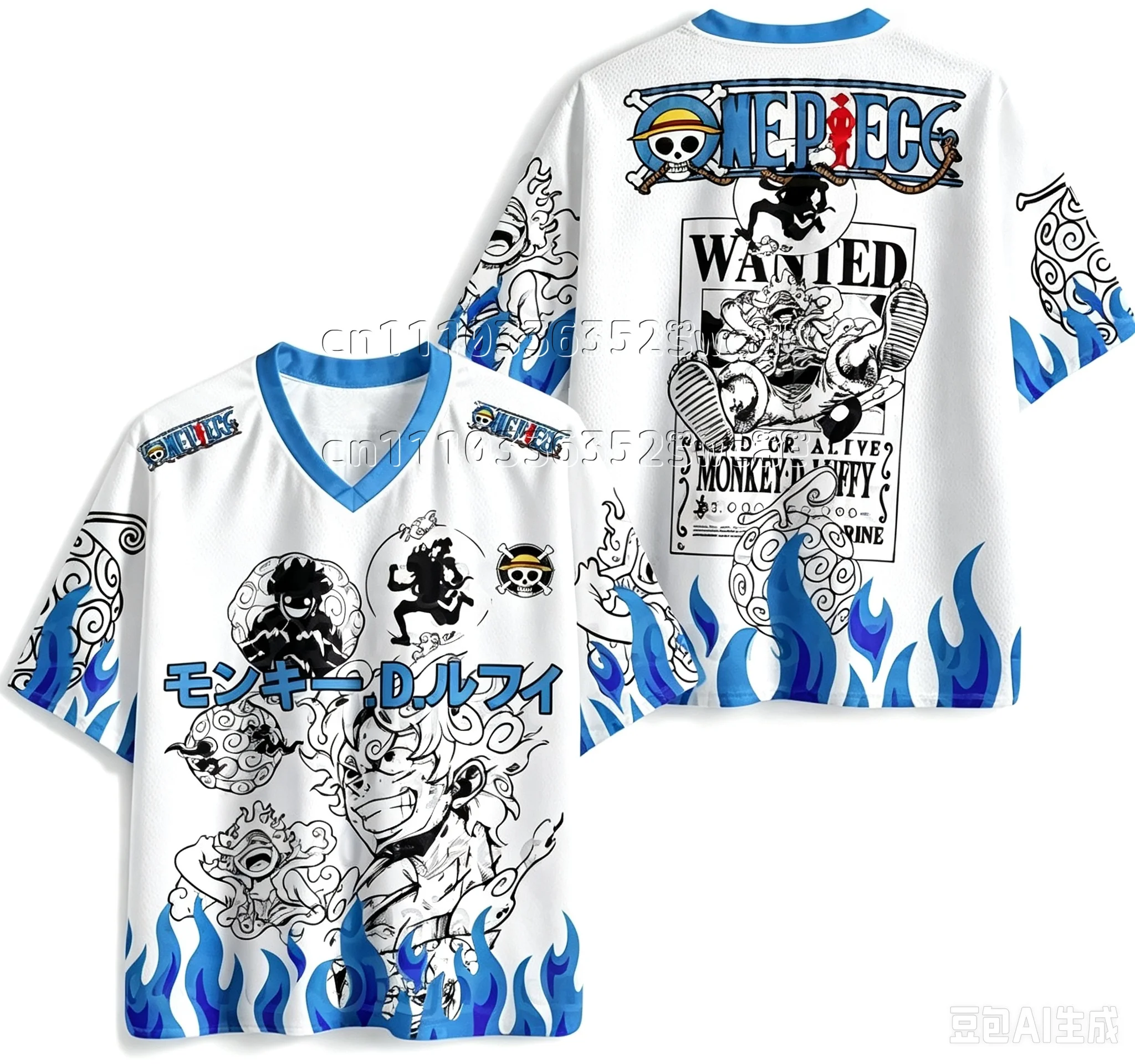 26/27 Neue One Piece Luffy Gear5 Serie Anime-Charakter V-Ausschnitt T-Shirt, Street Unisex Anime-Peripherieartikel, Familienoutfit – Detail 9