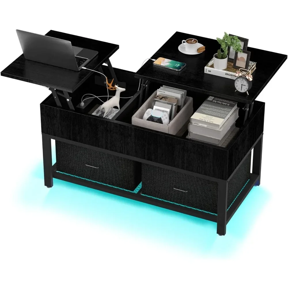 Table basse avec rangement, tables centrales carrées modernes avec port de charge USB, 39.4 po