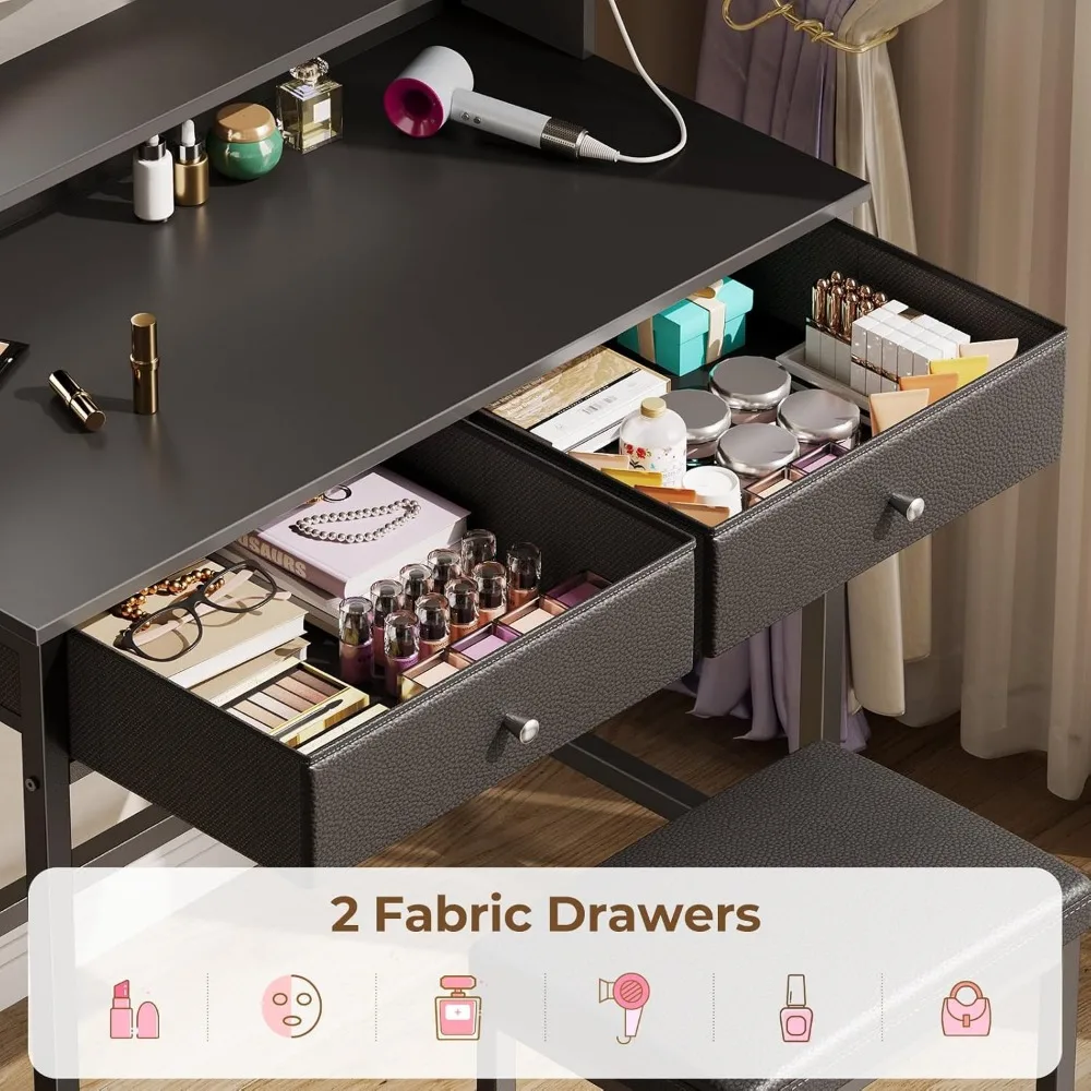 مكتب مكياج مدمج مع أدراج ومنفذ شحن USB لتخزين غرفة النوم #3