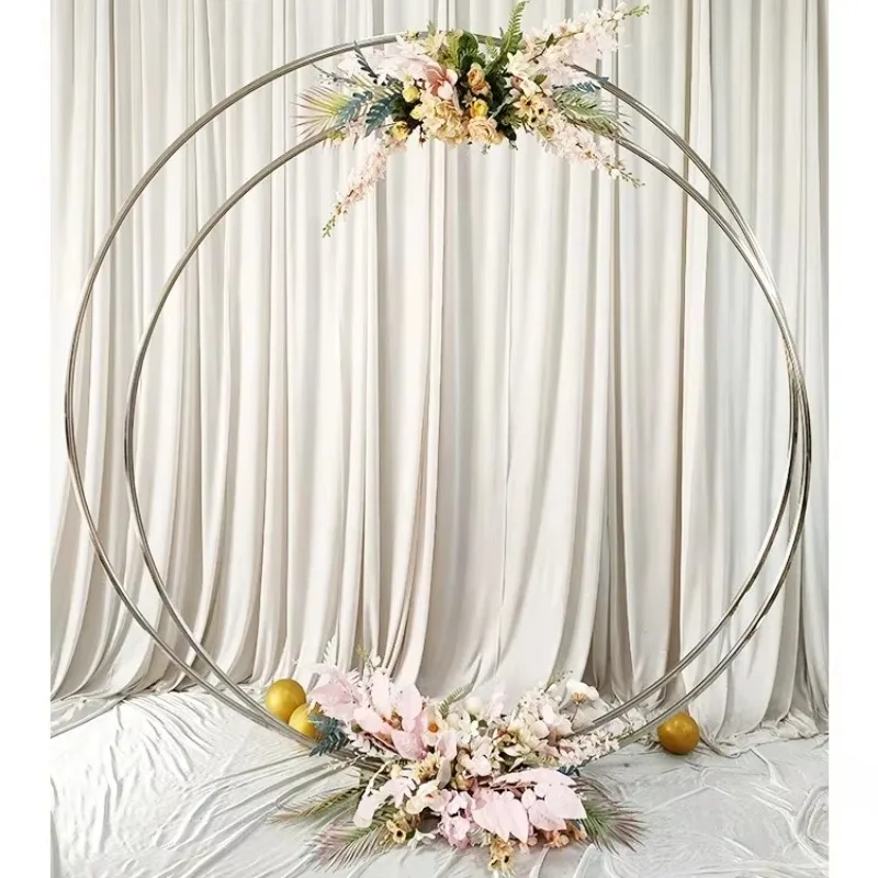 Groothandel Huwelijksboog Achtergrond Decoratie Bloemen Boog Bruiloft Dubbele Bar Metalen Boog Achtergrond Stand Wit Zwart Goud