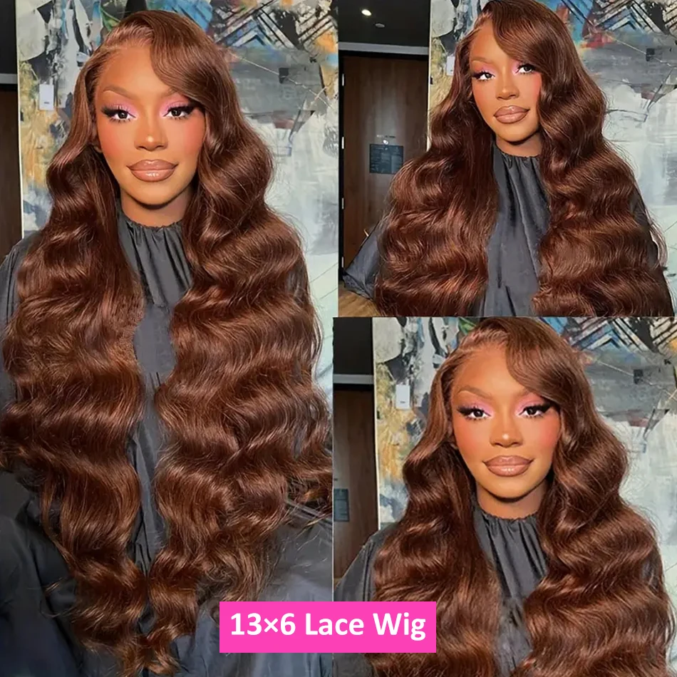 Ondinay 13x4 Chocolate Brown Body Wave Lace Front Human Hair Wig 13x6 Transparent Hd Lace Frontal Wig 180 Density Wigs For Women