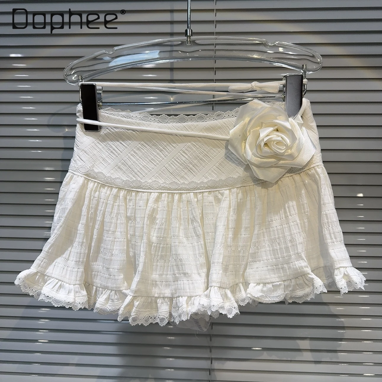 

Low Rise Lace Mini Skirt Women Floral White Ruffled Short Skirt Korean Style Kawaii Fairycore Y2K Aesthetic Clothes Summer