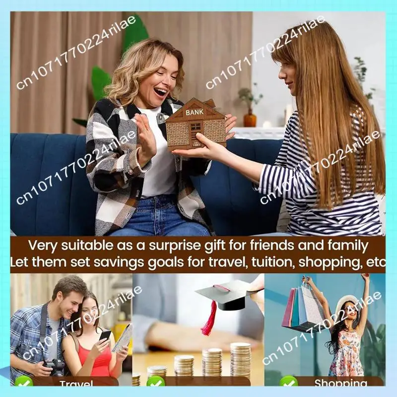 A17Z Wooden Piggy Bank For Adult Kids Money Box With Counter Money Saving Tin Reusable Money Box