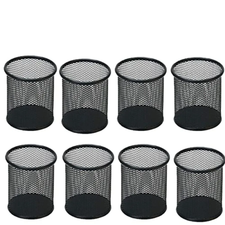 Pen Holder Mesh Pencil Holder Metal Pen Holder Pencil Holder for Desk Office Pen Organizer Black, 8 Pack