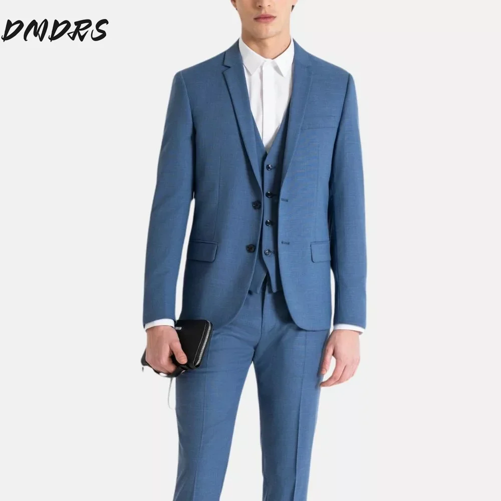 

Fashion Blue Prom Suit 3PCS 2025 Classic Single Breasted Suit For Groomsmen Including Jacket Pants Suit Customized