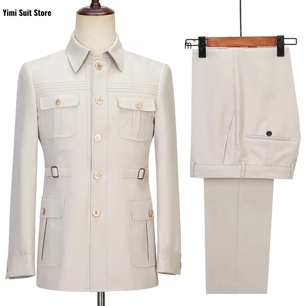 Traje de un solo pecho para hombre, abrigo informal Formal de negocios, pantalones, conjunto de 2 piezas, chaqueta y pantalones con múltiples hebillas de ajuste clásico, color negro, nueva moda