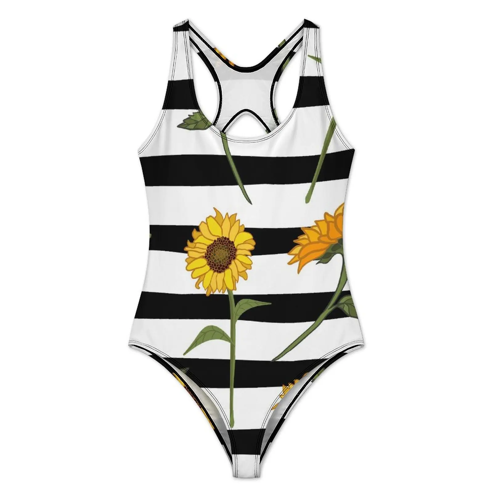 Abstract Sunflower Swimsuit Sexy Striped Women Swimwear One-Piece Trend Swimsuits Holiday Swim Push Up Hollow Out Bathing Suits