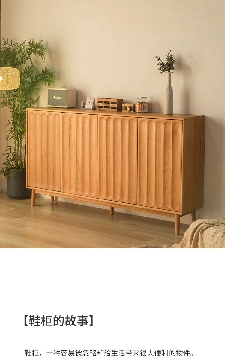 For Nordic Japanese Style Solid Wood Shoe Cabinet Cherry Red Oak Modern Porch Partition Storage