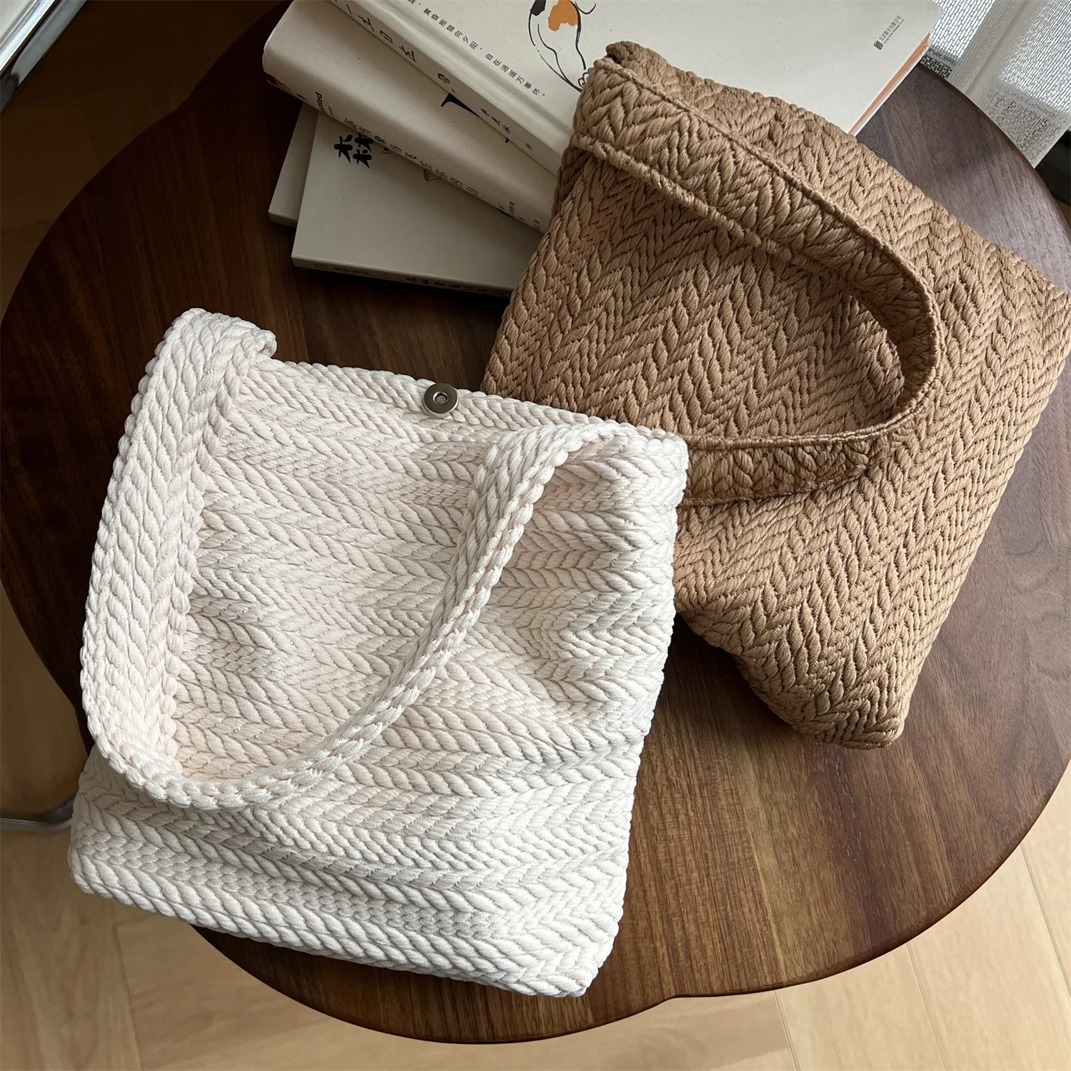

YIFAN Canvas Cotton Bag Grocery Handbag Corduroy Fabric Tote Portable Storage Shopping Bag for Woman Cloth Organizer Bag