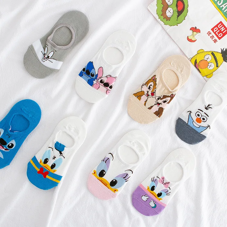 Disney Cartoon Short Socks Slipper Stitch Boat Socks Printed Happy Invisible Summer Mickey Mouse Donald Duckwomen Cotton Socks