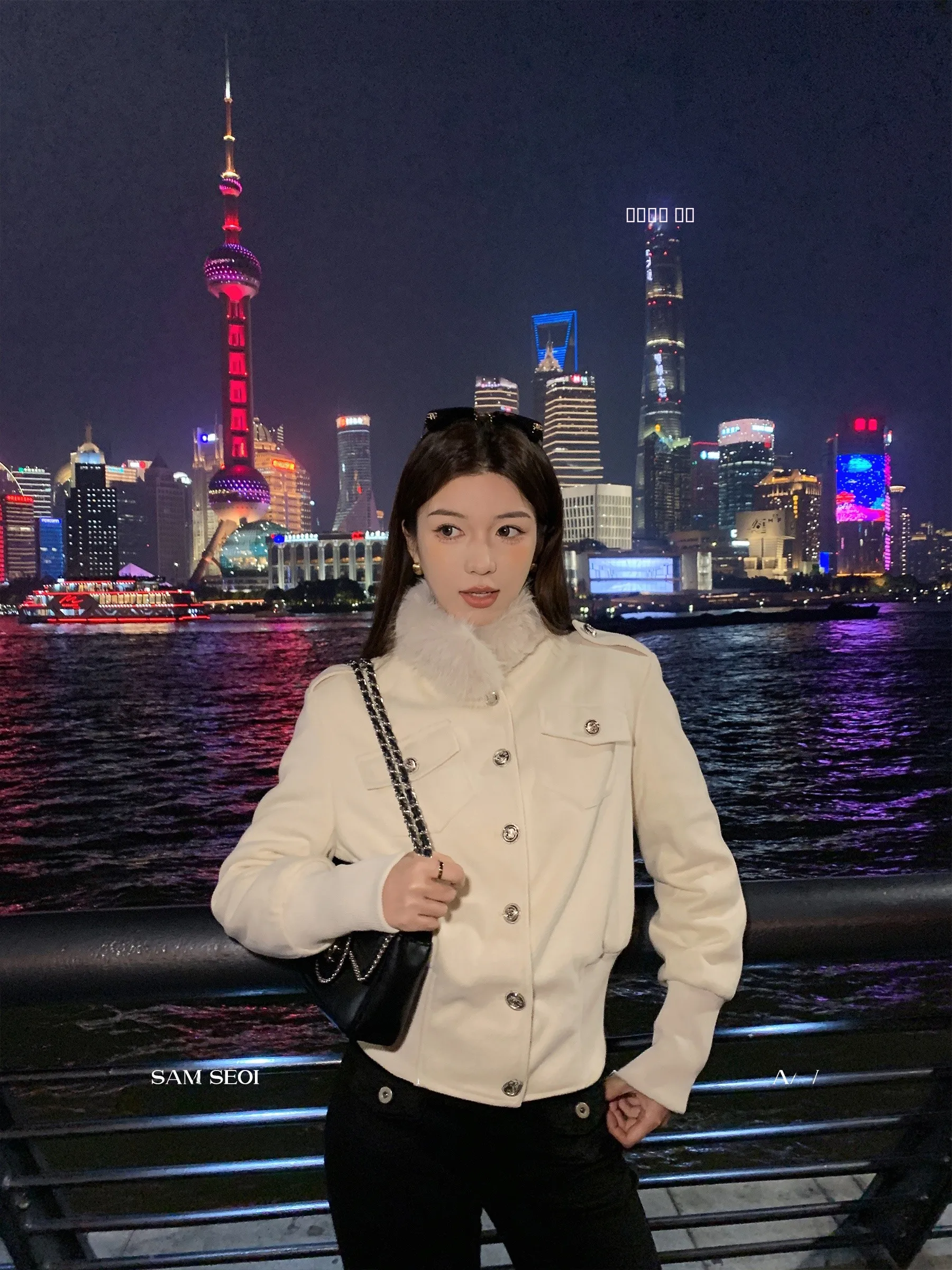 

Sam Seoi Autumn Winter New Sle Women's ort Tailored Vintage Woolen Jaet Stand Collar Waist Cinched Faionable Top