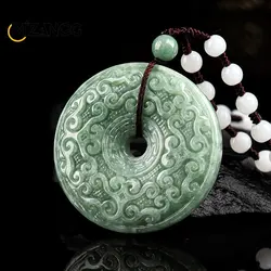 Authentic Natural A Goods Jadeite Bean Green Antique Ruyi Pattern Peace Buckle Jade Pendant Men's Pendant Women's Necklace