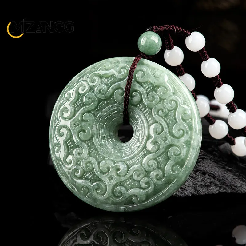 Autentyczny naturalny towar Jadeit Bean Green Antique Ruyi Pattern Peace Buckle Jade Pendant Męski wisiorek Naszyjnik damski