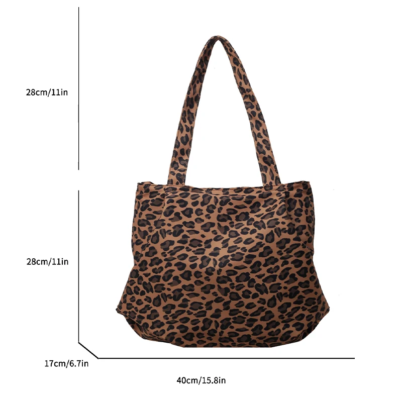 Leopard Canvas Tote Bag Women\'s Large Capacity Bag 2024 New Trendy Handheld Commuter Bag Versatile One Shoulder Mommy Bag