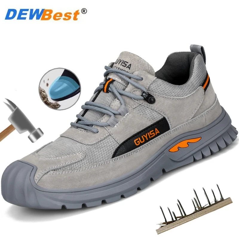 Anti smashing and puncture rubber sole, anti slip, wear-resistant, comfortable and safe protective work shoes for men