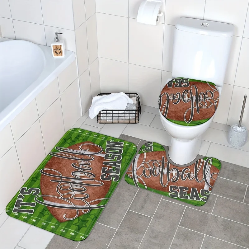 3Pcs/Set American Football Print Rugs And , Anti-slip , Soft Machine Washable Bath Mats For Bathroom F