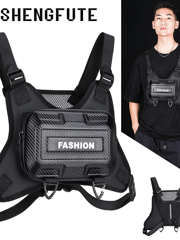Trendy Multi-Functional Tactical Chest Bag Workwear Riding Street Style Vest Bag Sporty Zippered Hard  Men's Chest Bag