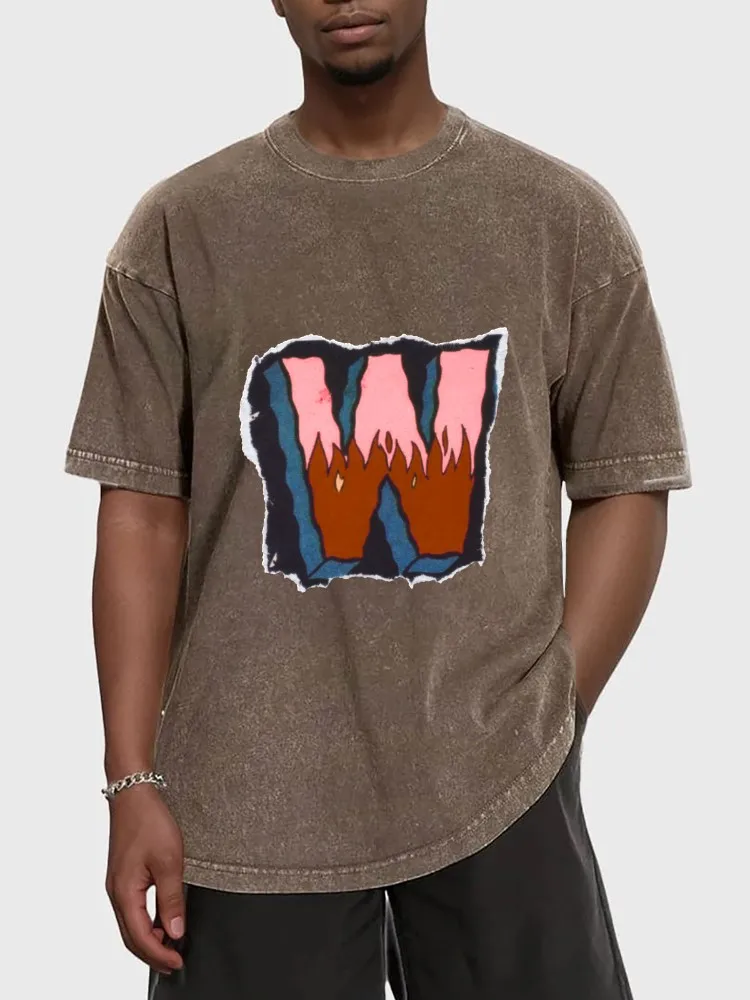 

100% Cotton Washed T Shirt Fashion Men Women Oversize Acid Wash Tees Shirts 2025 Vintange Letter Printed Tee Unisex Loose Tops