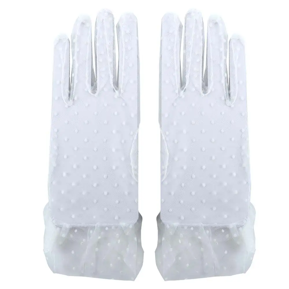 

Кружевные элегантные эластичные женские кружевные перчатки с длинными пальцами и листьями лотоса, перчатки в горошек, кружевные перчатки в корейском стиле