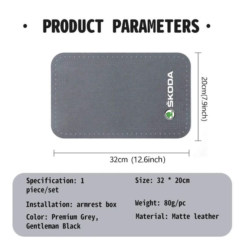 For Skoda Car Armrest Box Pad Suede Auto Armrest Mat Car Accessories Kamiq MK3 Roomster Rapid Kodiaq Karoq Fabia Enyaq view 6